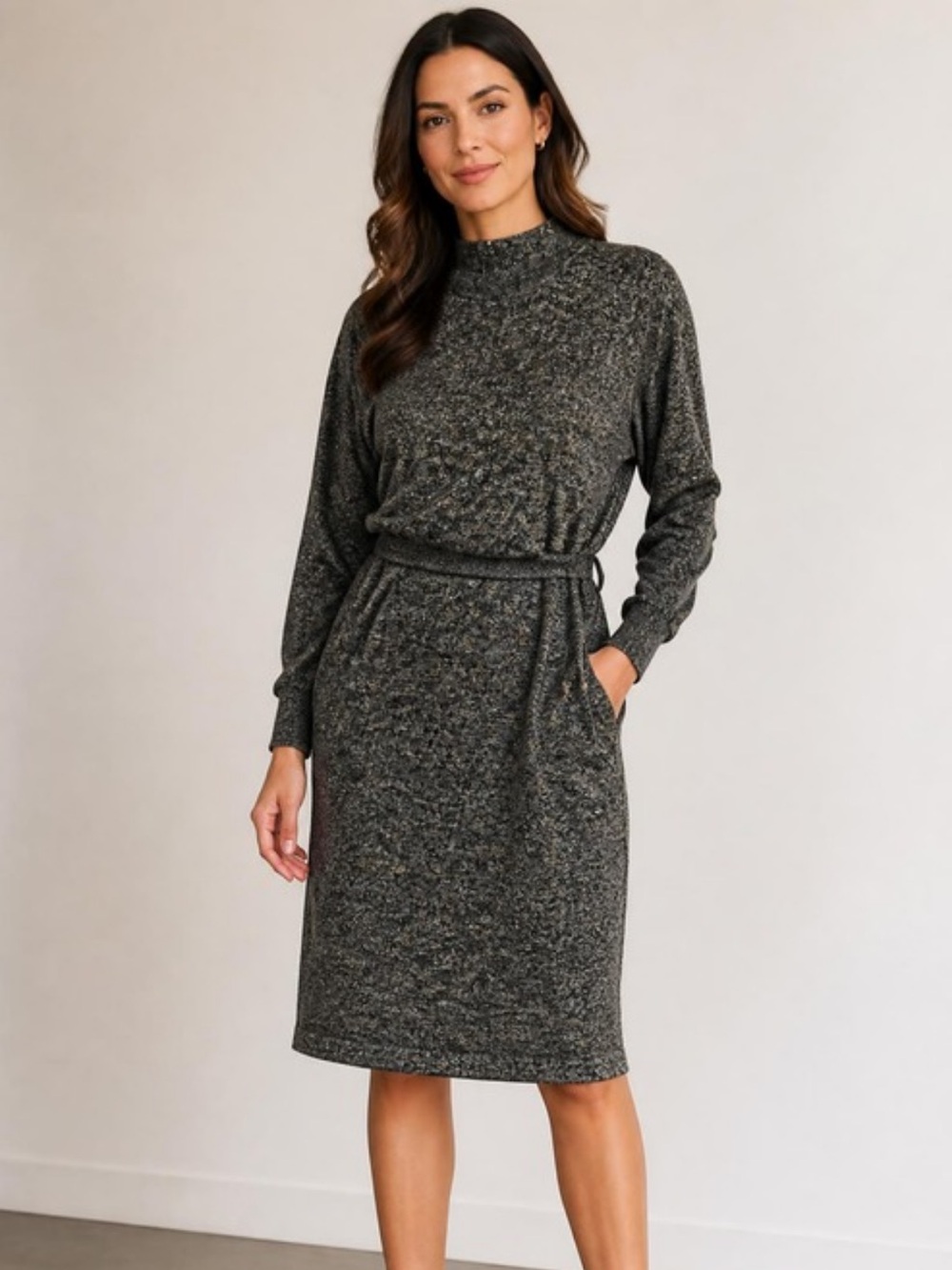 Calvin Klein NWT Marled Knit Mock Neck Belted Sweater Dress -Size S/P